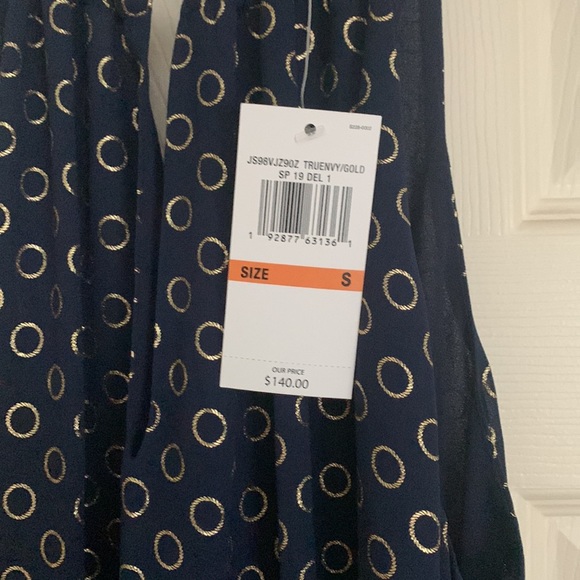 NWT Michael Kors blue and gold cocktail dress with chain accent. - Picture 3 of 4